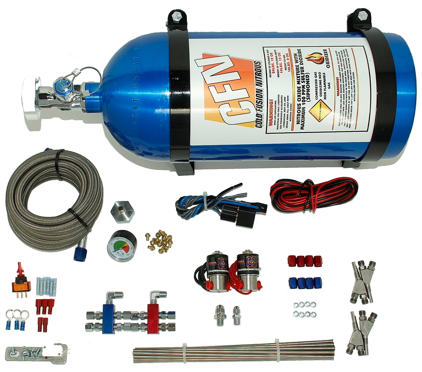 Nitrous kits, steel braided lines, fogger kit, nitrous bottle
